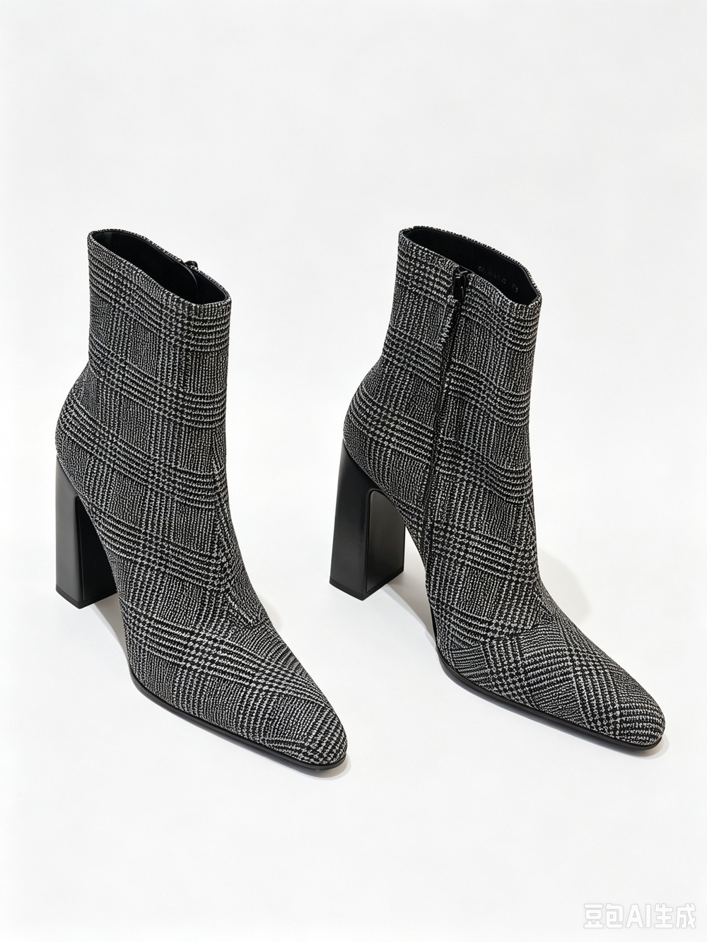 Balenciaga Black and White Plaid Pointed Toe Sock Booties